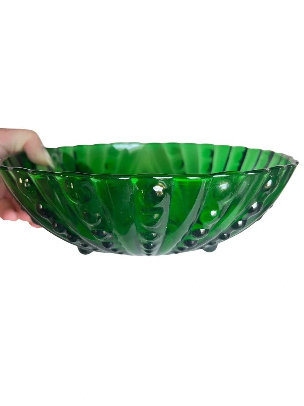 Vintage Anchor Hocking Green Burple Glass 8” Serving Bowl